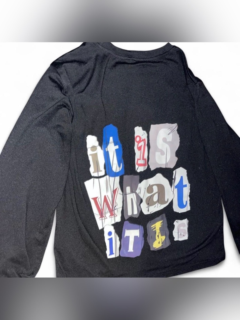 Kids Black Graphic Long Sleeve Tee - 'It Is What It Is'